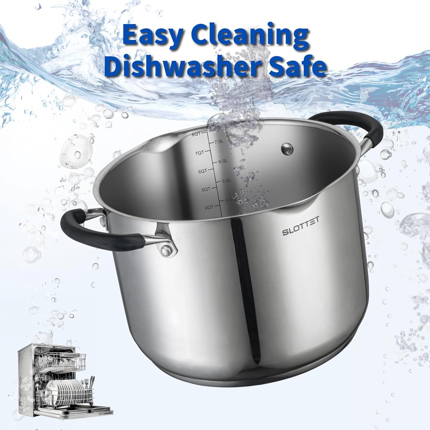 8 Quart Stainless Steel Stock Pot with Strainer Glass Lid,8 Qt Multipurpose Stockpot with Pour Spout,Stay-cool silicone Handle.