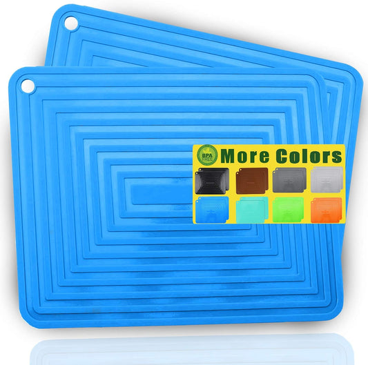 Large Silicone Trivet Mats for Hot Dishes/Pans, Heat Resistant Pot Holder, 9"x12" Non Slip Flexible Durable Pot Coaster Kitchen Table Mats Set of 2 (Blue)