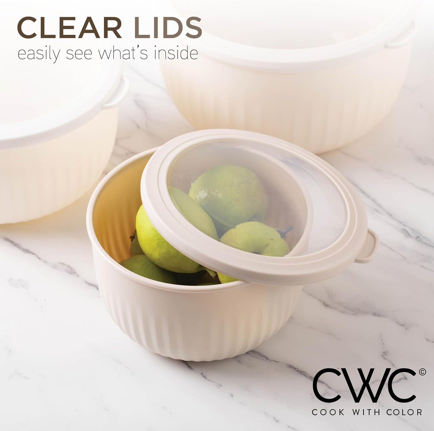 COOK WITH COLOR Prep Bowls with Lids- Wide and Deep Nesting Plastic Small Mixing Bowl Set with Lids, 12 Piece Set - Deep Bowls, Brown