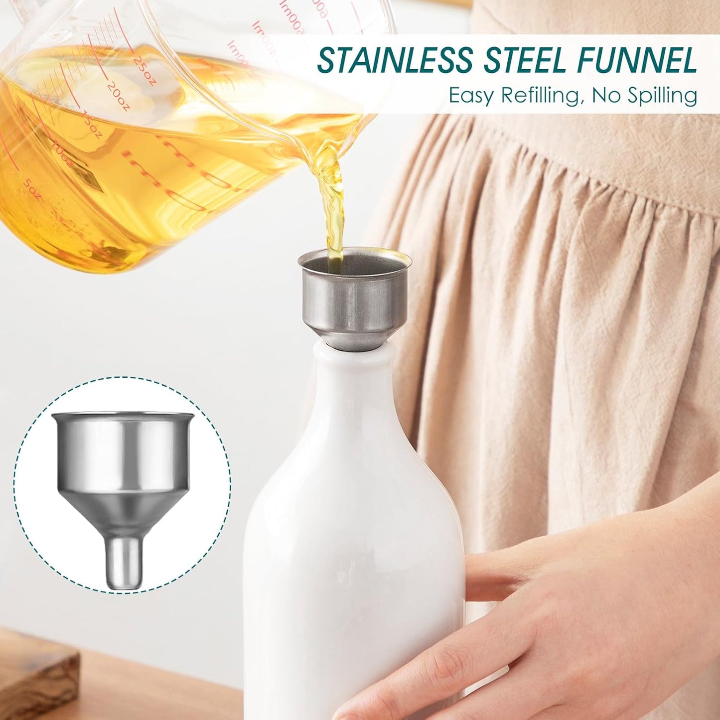 vancasso 20 Oz Ceramic Olive Oil Dispenser Bottle, Bottle Dispenser with Spout and Funnel for Kitchen,Suitable for Oil, Vinegar, Coffee Syrups & Other Liquids, White