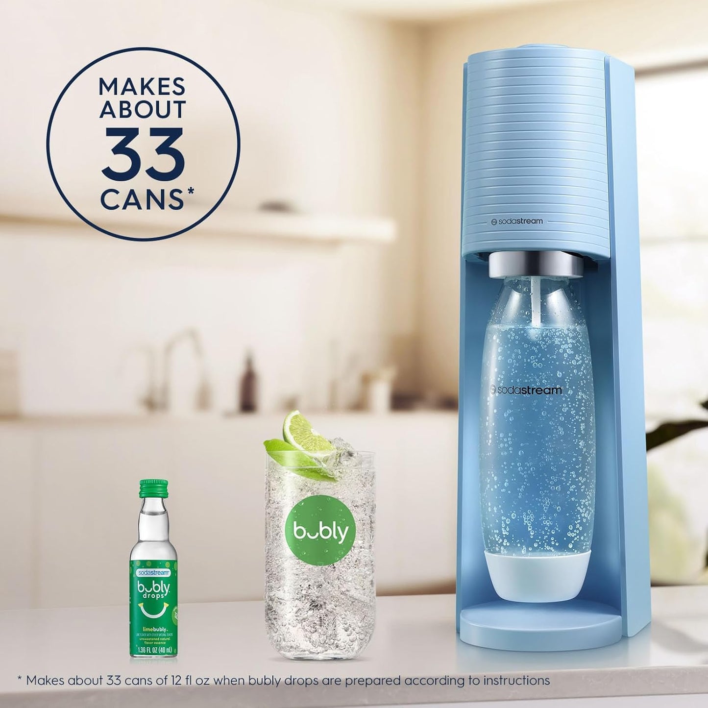 SodaStream Terra Sparkling Water Maker (Misty Blue) with CO2, DWS Bottle and Bubly Drop