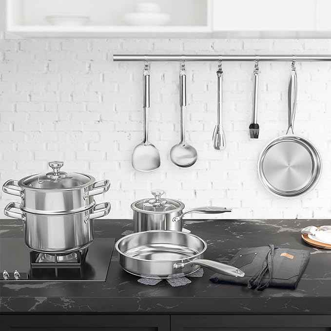 Pots and Pans Set Stainless Steel Kitchen Cookware Sets Classic Cooking Set, Induction Pots and Pans with Lids