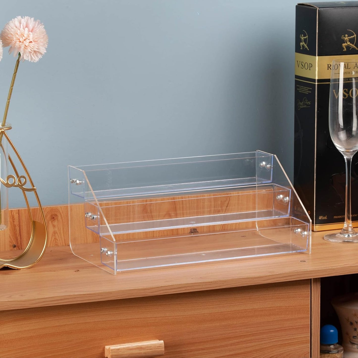 Acrylic Spice Rack, Tiered Spice Rack Shelf Seasoning Organizer for Countertop, Cabinet, Pantry, Kitchen Storage - 3 Tier