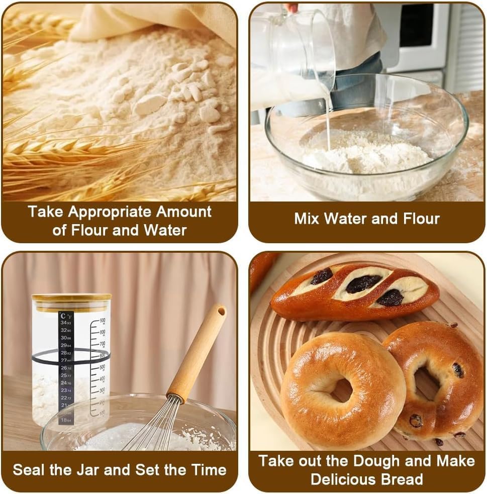 Pro Sourdough Bread Starter Kit - 34 oz sourdough jar with 5 unique features for the perfect sour dough bread & sourdough starter kit - baking supplies (34oz-2pack)