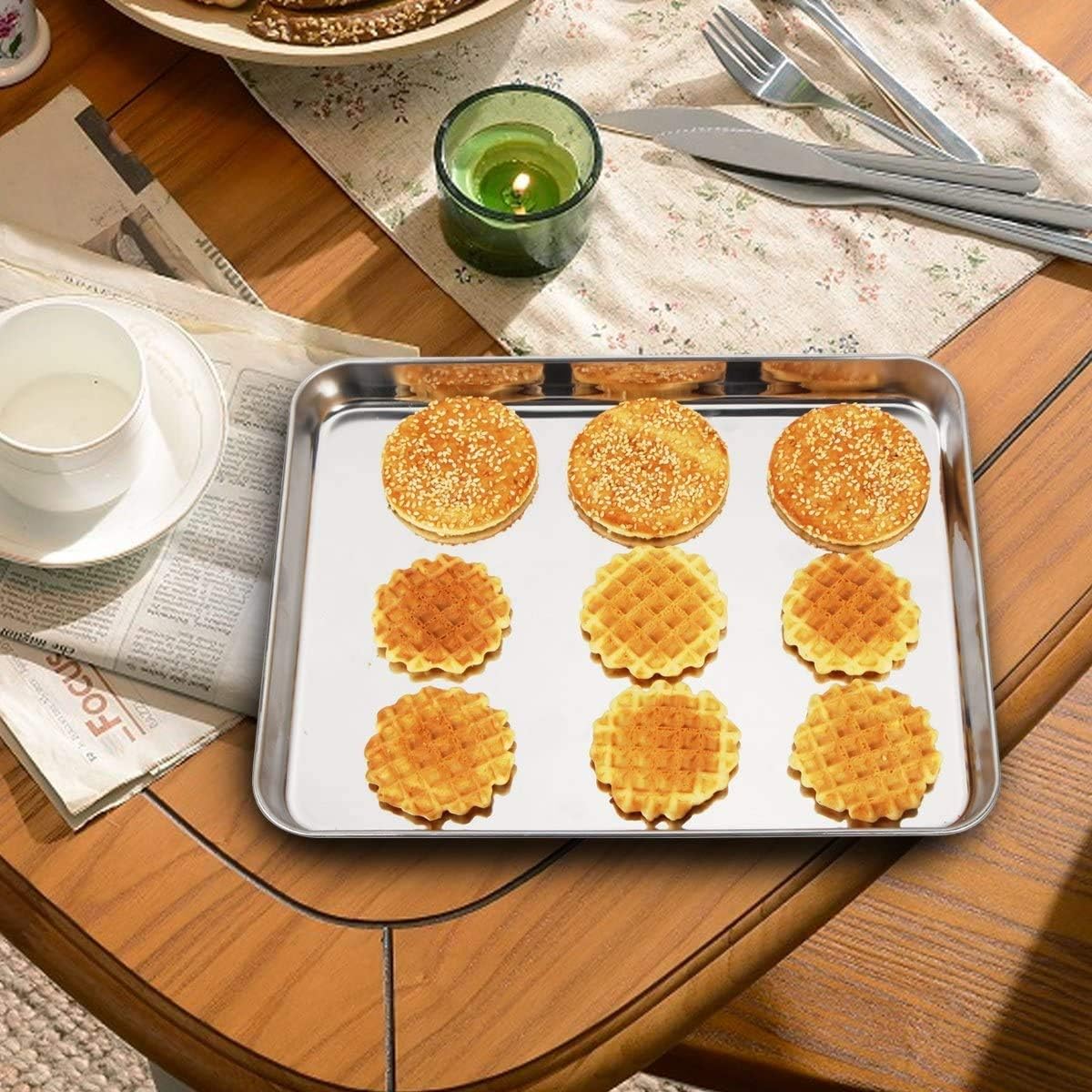 Wildone Baking Sheet Set of 2 - Stainless Steel Cookie Sheet Baking Pan, Size 10 x 8 x 1 inch, Non Toxic & Heavy Duty & Mirror Finish & Rust Free & Easy Clean