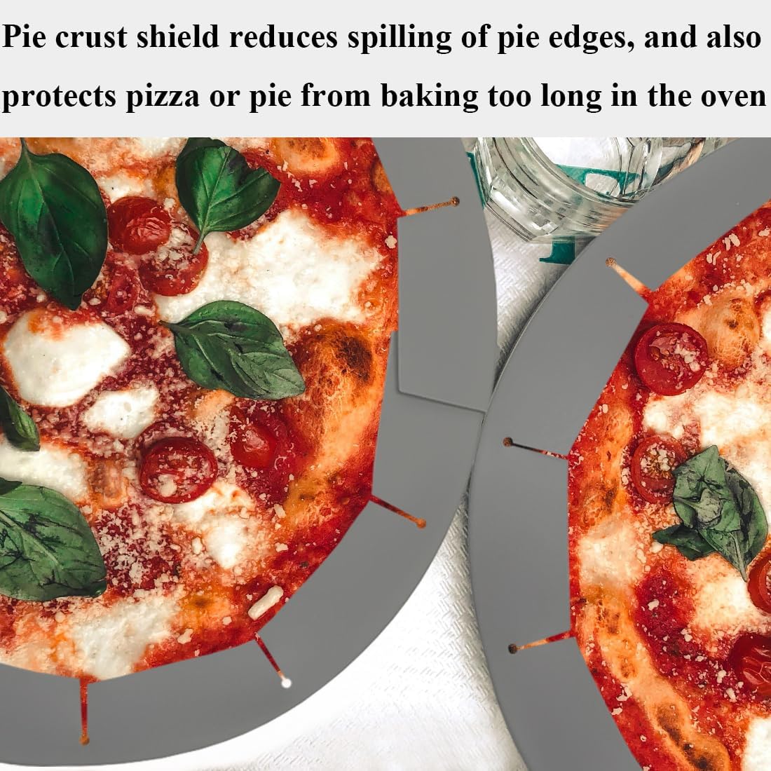 Adjustable Pie Crust Shields, Silicone Baking Protectors, Cover Ring Tools Fits 8-11.4 Inch Pies, Baking Pie Pizza Crust Shield Protector Cover for Edges ﻿ (Grey)