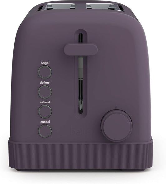 bella 2 Slice Toaster, 6 Setting Shade Control w Reheat, Cancel, Bagel & Defrost Buttons, Removable Crumb Tray, Anti Jam & Auto Shutoff, Auto Centering Guides & Cord Wrap, 900 Watt, Plum
