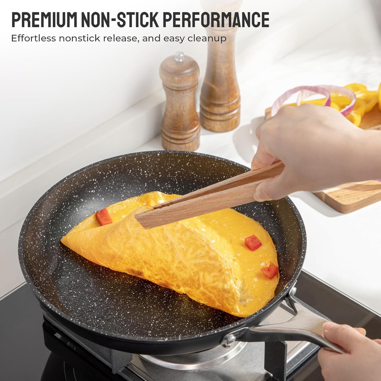 Induction Cookware Nonstick, BEZIA Pots and Pans Set for Induction Cooktop, Compatible with All Stoves, Dishwasher Safe Kitchen Cooking Pan Set with Frying Pans, Saucepans & Stockpot, 10-Piece (Black)