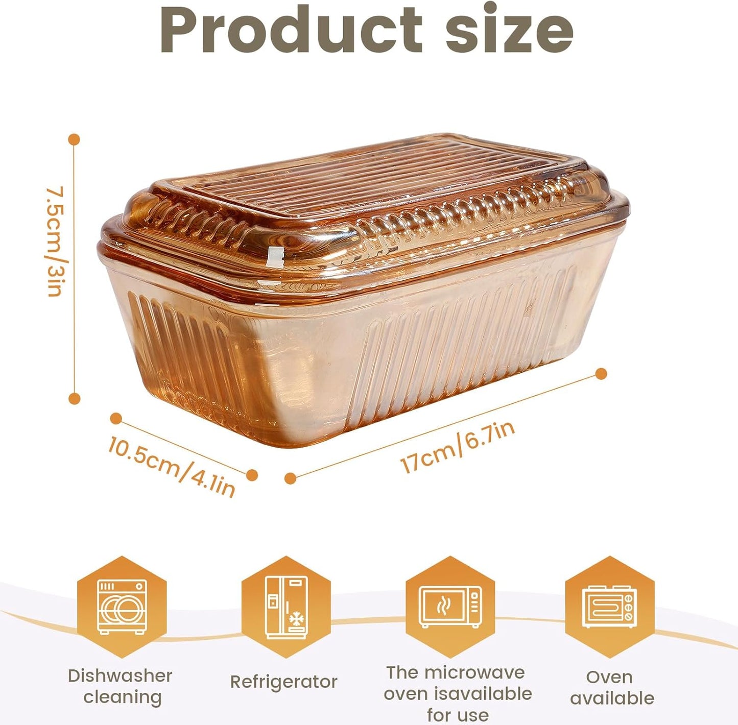 Wide Glass Butter Dish with Lid with Large capacity for Countertop Clear Crystal Butter Container with Cover for Counter Butter Keeper Tray Holder for Refrigerator