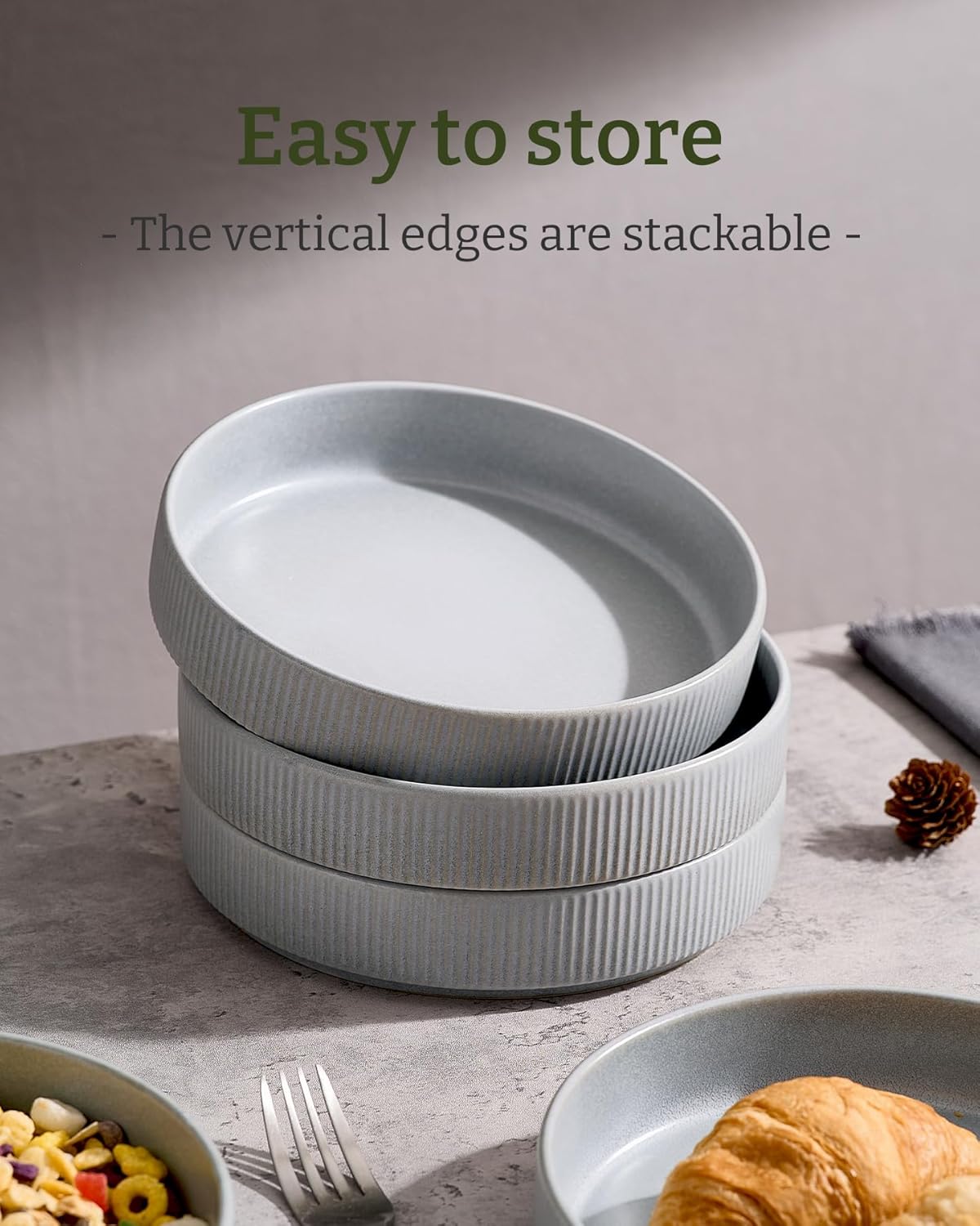 famiware Star 8.25" Pasta Bowls, Large Dinner Bowls Set of 6, Salad Bowl Plates, Shallow Bowls for Eating, Light Gray