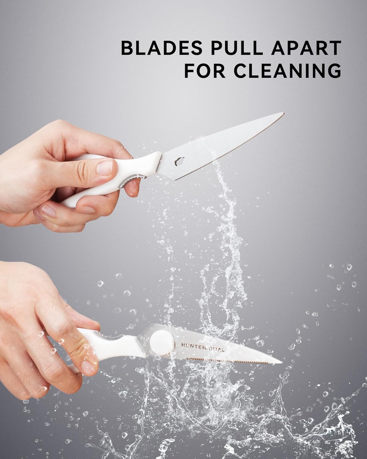 Kitchen Scissors for Food, HUNTER.DUAL Heavy Duty Come Apart Poultry Shears for Cooking, All Purpose for Cutting Chicken, Meat, Fish & Vegetables (White, 8.35 Inch)
