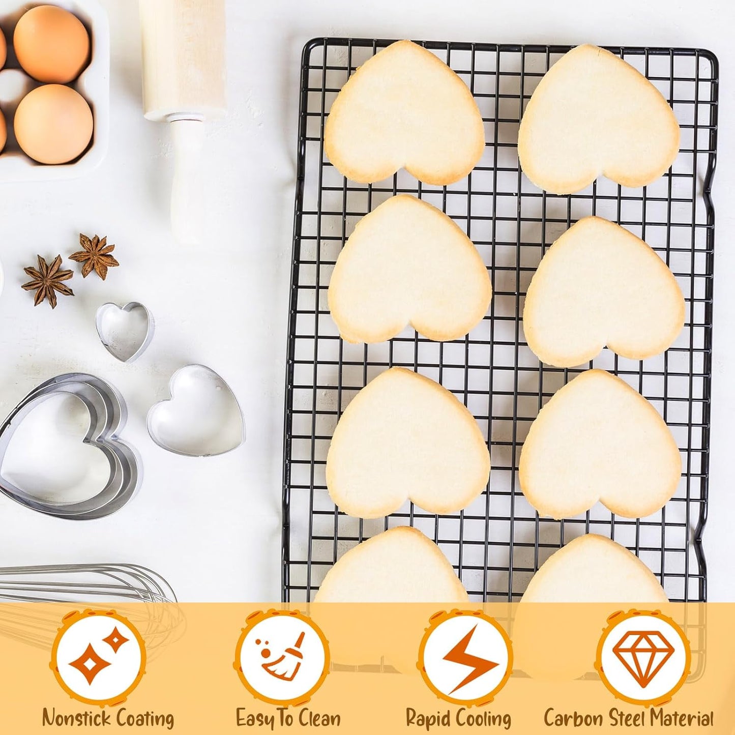 Harloon 3 Pieces Cooling Racks for Cooking and Baking Oven Safe Grid Wire Set Heavy Duty Carbon Steel Nonstick Baking Rack for Roasting Cooking Grilling Drying (16 x 9.8 Inch)