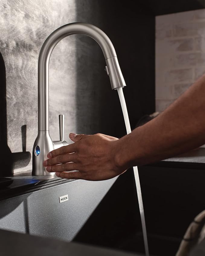 Moen Adler Touchless Spot Resist Stainless Kitchen Pulldown Faucet, 87233EWSRS + Moen Spot Resist Stainless Kitchen Soap Dispenser, 3942SRS