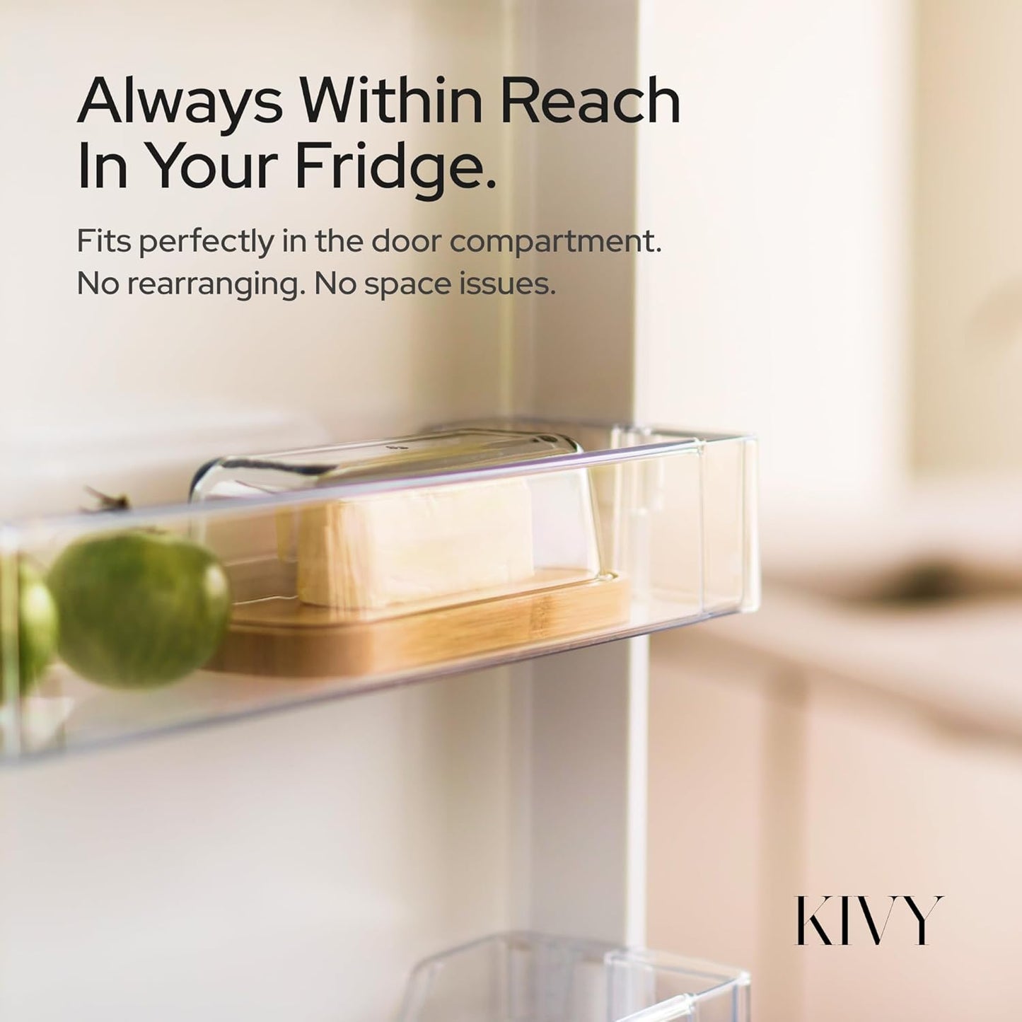 KIVY Glass butter dish with airtight lid that keeps butter soft - For countertop and refrigerator door shelf - Butter tray fridge - Butter holder for counter - Covered butter dishes with lid