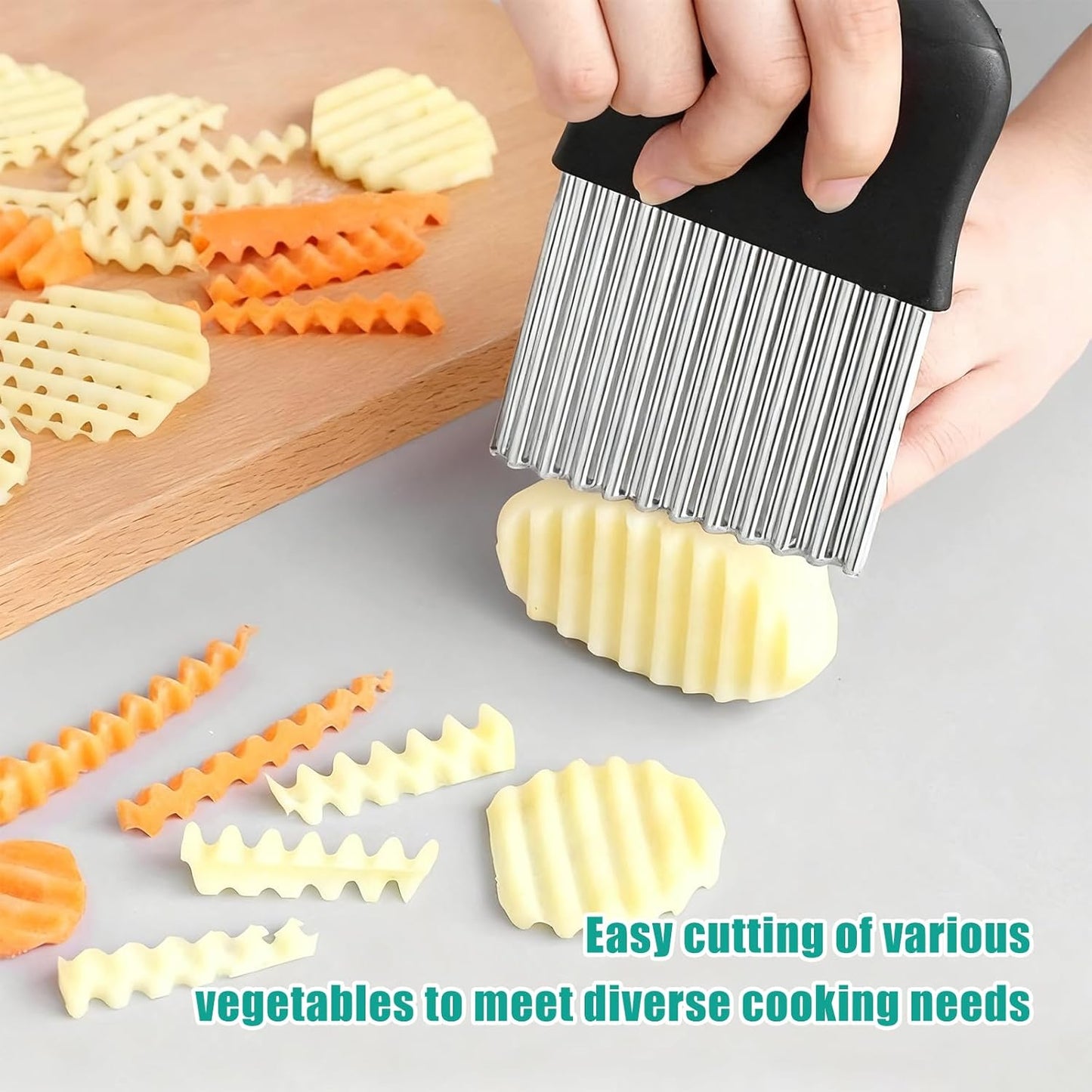 4 Piece Kitchen Spiral And V-Shaped Tools, vegetable peeler,crinkle cutter knife, Multifunctional Kitchen Set, Stainless Steel Manual Kitchen Tools for Creative Food Decoration(black）