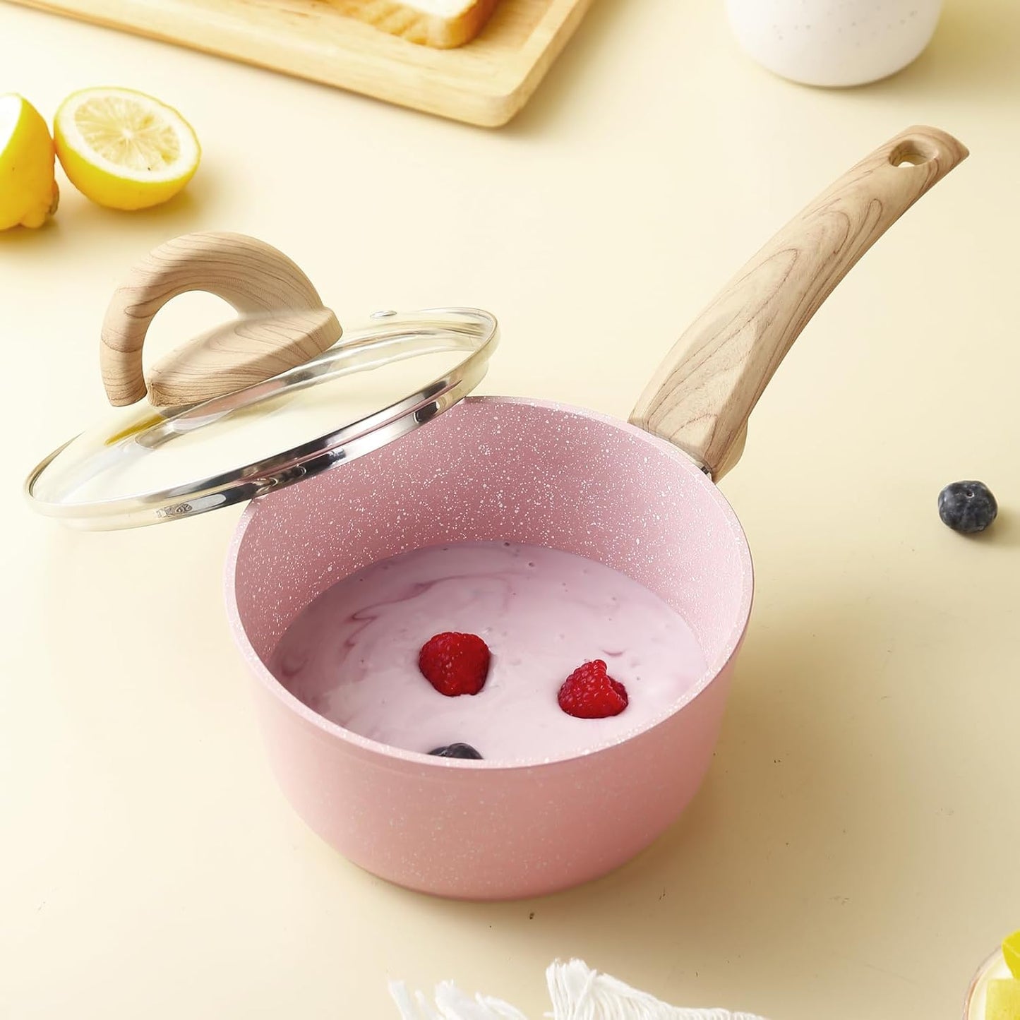 Pots and Pans Set Non Stick, Ceramic Cookware Set with Granite Pattern, Induction Kitchen Cooking Sets w/Frying Pans, Saucepans, Casserole with Lids, Non-Toxic, PTFE/PFOA/PFOS-Free, Pale Pink