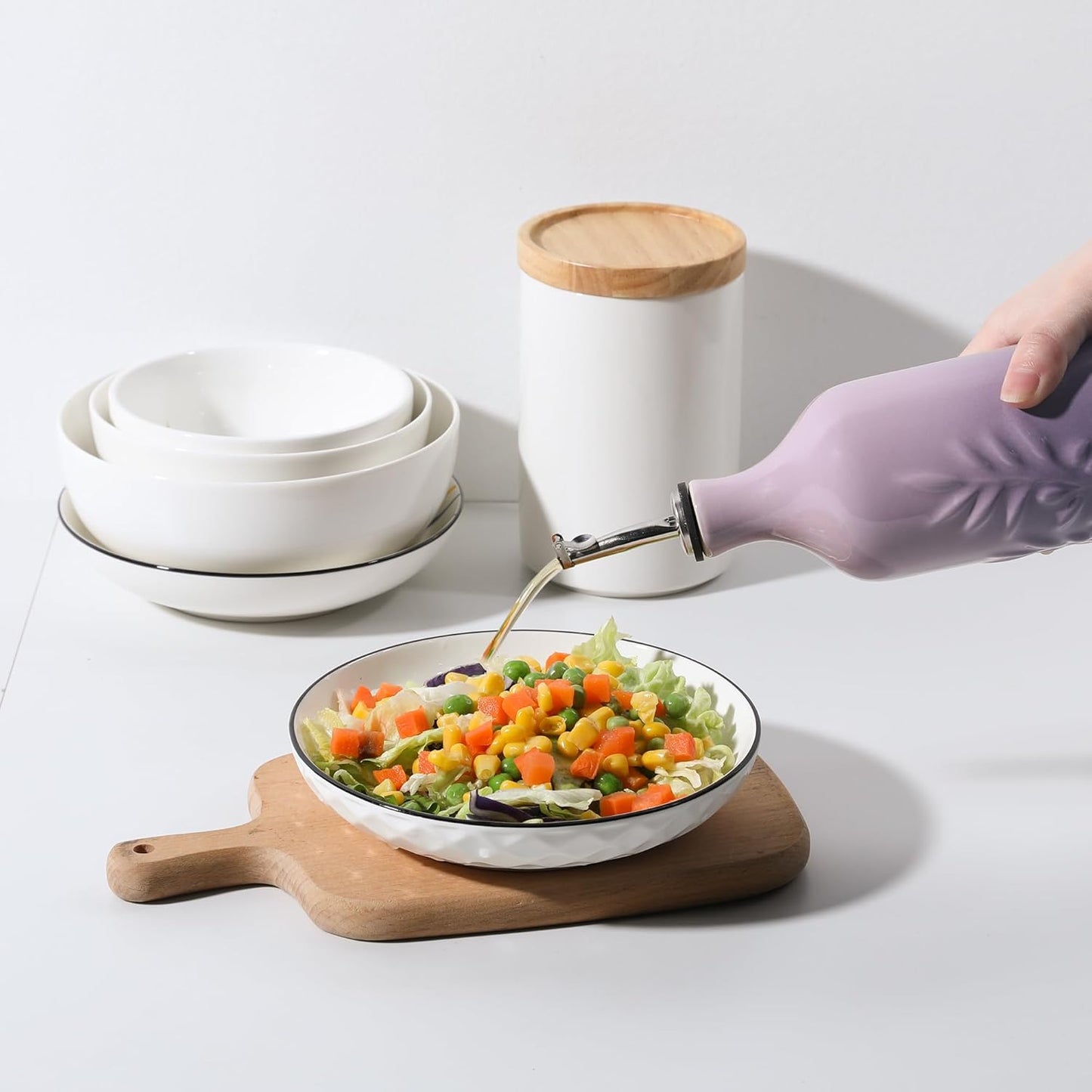 Sweejar Ceramic Olive Oil Dispenser Bottle, 20 Oz Relief Opaque Oil Cruet Protects To Reduce Oxidation, Suitable for Storage Soy Sauce, Coffee Syrup, Liquids, Set of 1 (Gradient Purple)