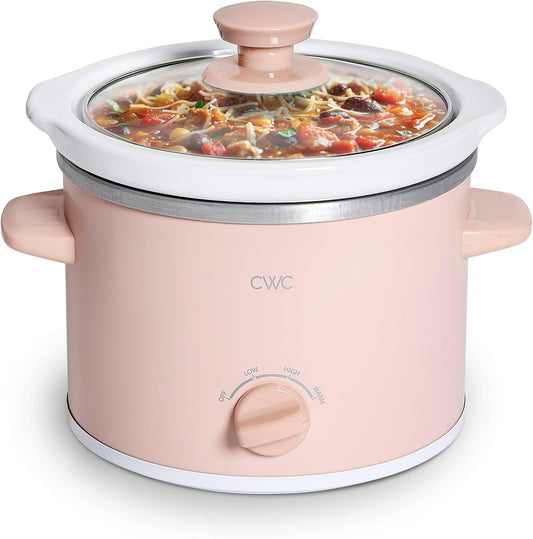 COOK WITH COLOR 2QT Mini Electric Round Slow Cooker - Adjustable Settings, Removable Stoneware Pot, Tempered Glass Lid, Dishwasher Safe, Cool-Touch Side Handles, Dusty Rose