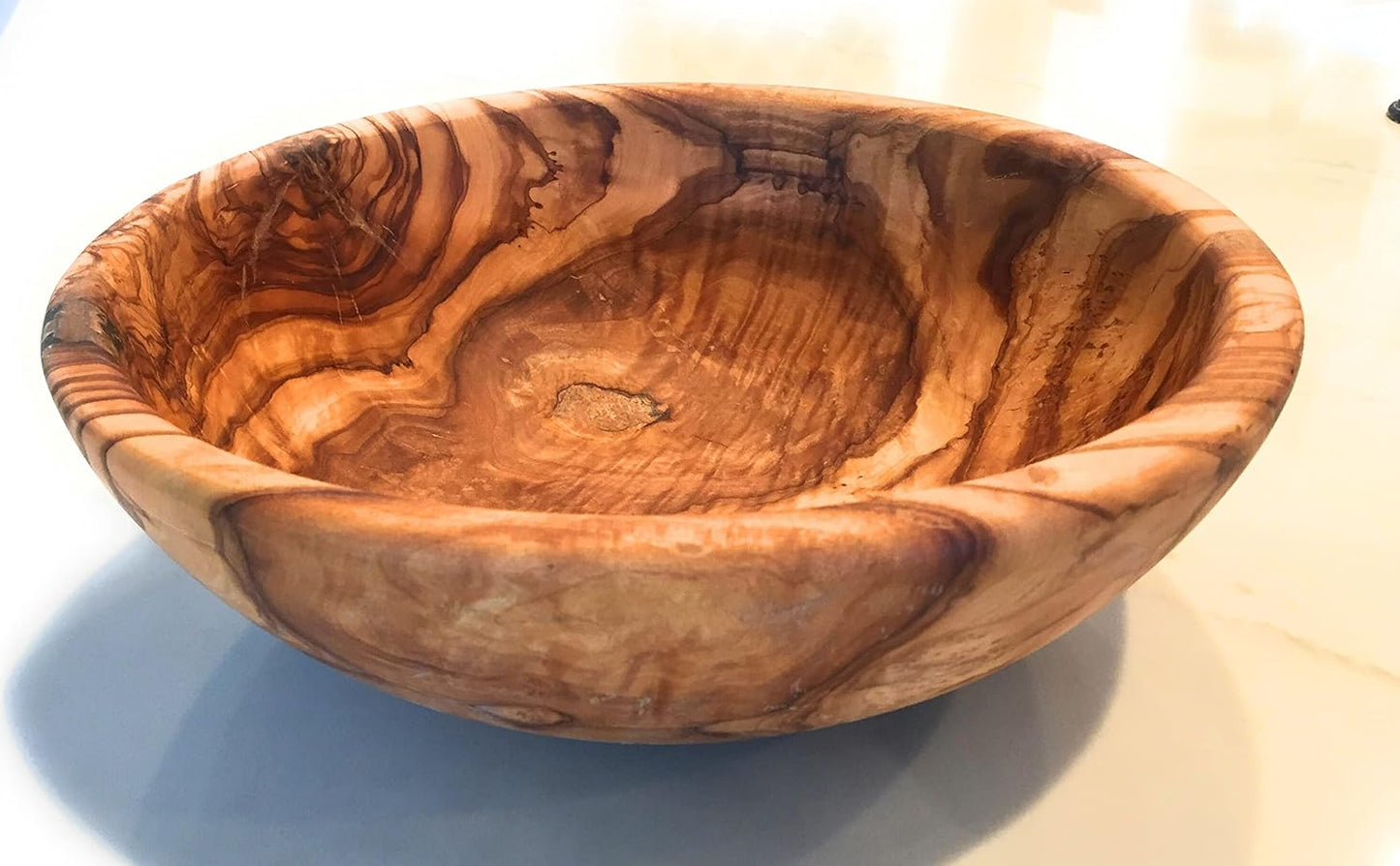 12" Artisan Olive Wood Serving Bowl/Centerpiece Rare Decorative Wooden Bowl for Fruit, Salad, Snacks, Chips. Popcorn. In Small 6", Med 7", Lg 8", XL 11", XXL 12". (XXL 12 inch)