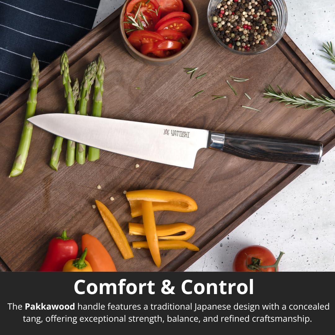 Yatoshi Chef Knife - Ultra Sharp High Carbon Stainless Steel, Hidden Tang with Pakkawood Handles