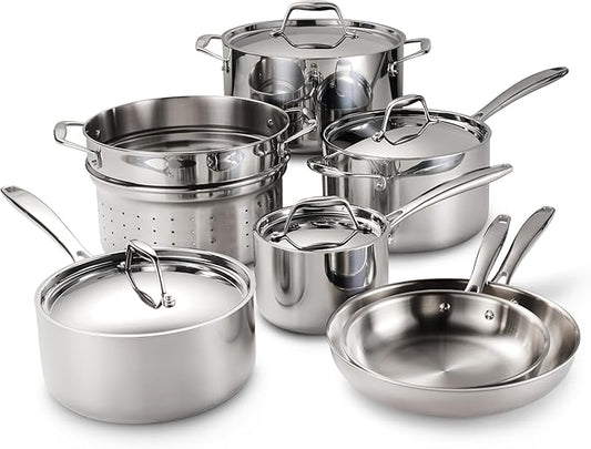 Tramontina Tri-Ply Clad Stainless Steel 11-Piece Cookware Set with Lids, Pots and Pans Kitchen Set, Induction-Ready, Dishwasher-Safe, NSF-Certified
