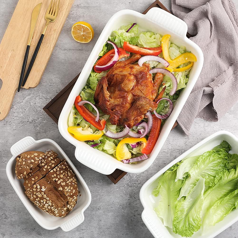 Sweejar Baking Pans Set, Ceramic 9x13 Baking Dish with Handle, Rectangular Casserole Dishes for Oven, Bakeware Sets of 3, Durable Lasagna Pan Deep for Kitchen, Banquet, Wedding Gift(Blue & Yellow)