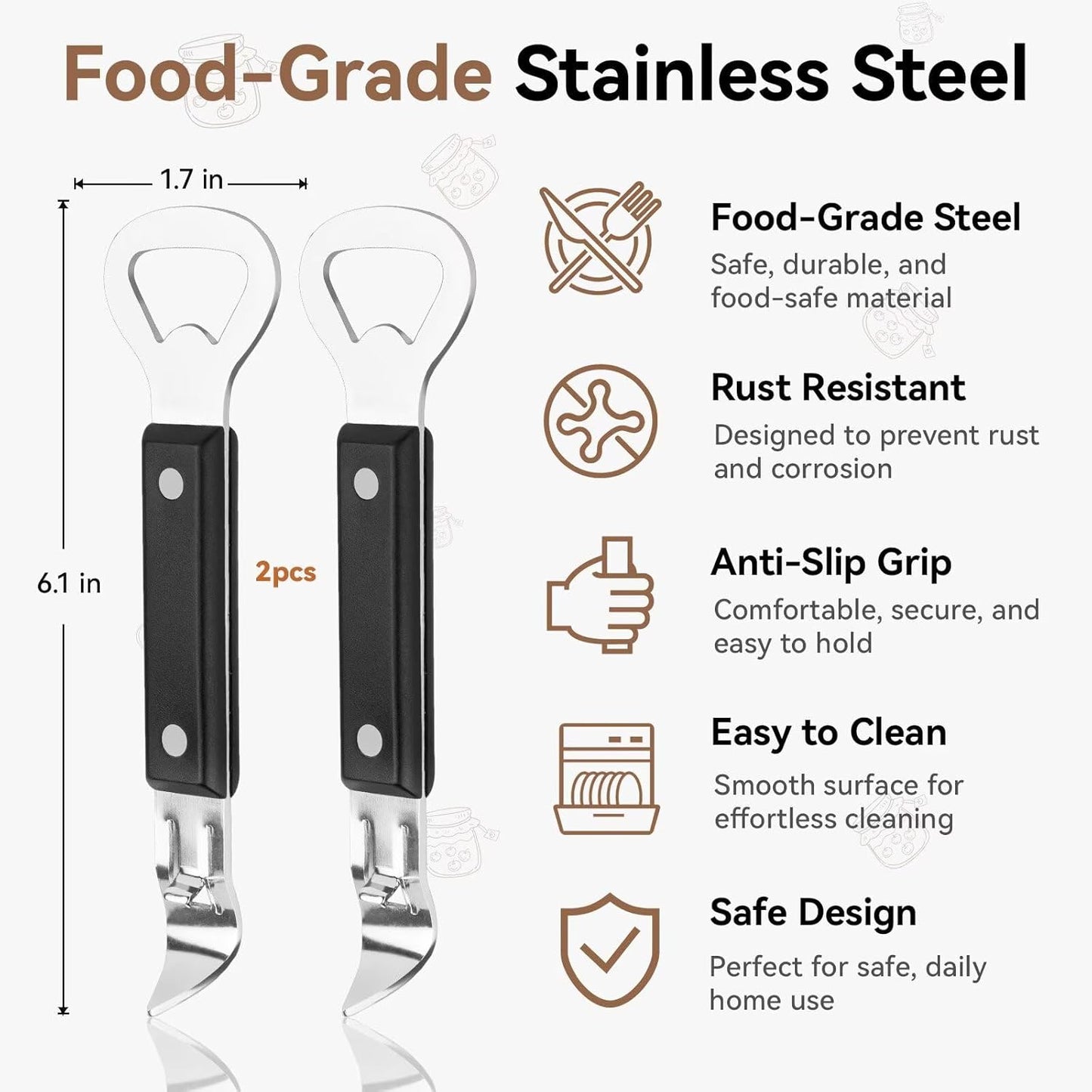 2-Pack Can Punch Opener with Non-Slip Handle, Dual Stainless Steel Beer Bottle and Can Openers, Rust-Resistant and Compact, for Kitchen, Bar, Camping