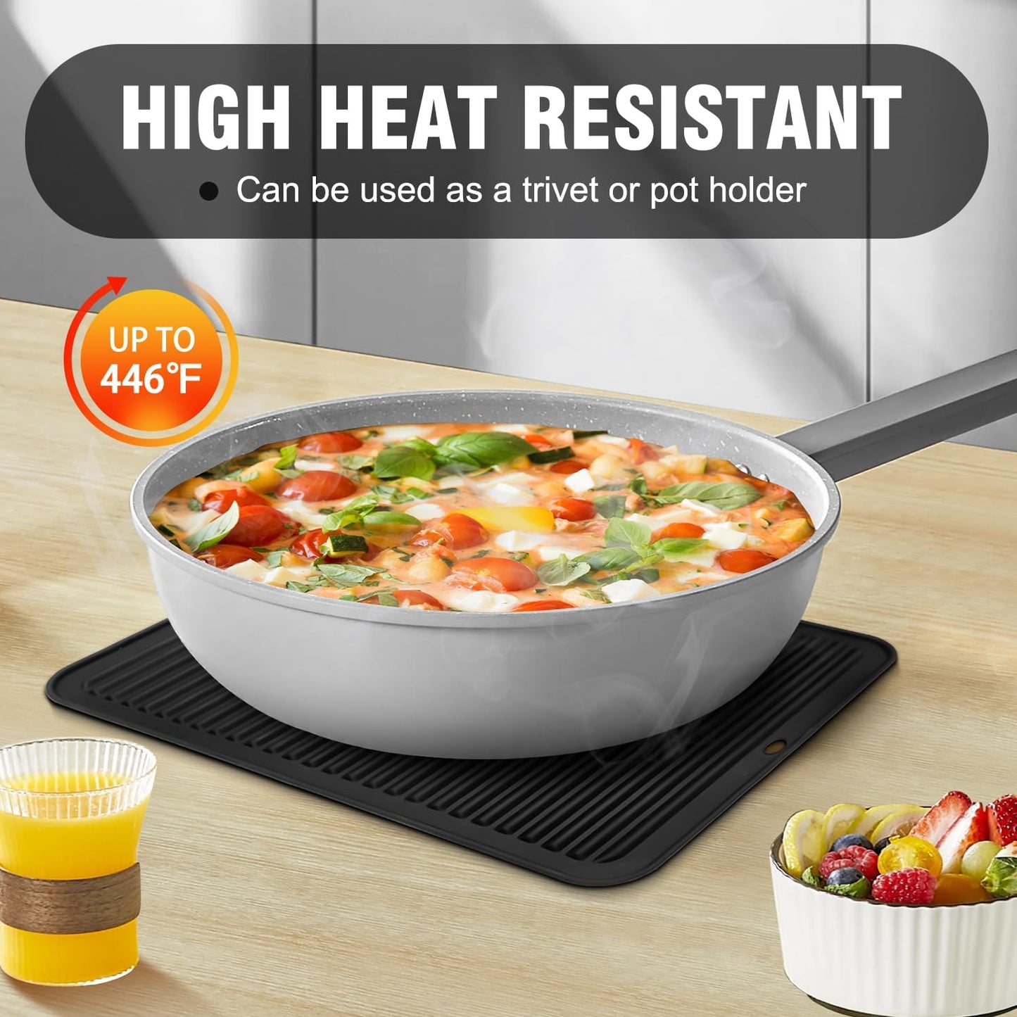 Walfos XXL Silicone Trivet 16 Inch and Trivets Mats 12 Inch, Trivets for Hot Pots and Pans, Heat Resistant Pot Holders Hot Pads for Kitchen Quartz Countertops, Hot Dishes, 6 Pack