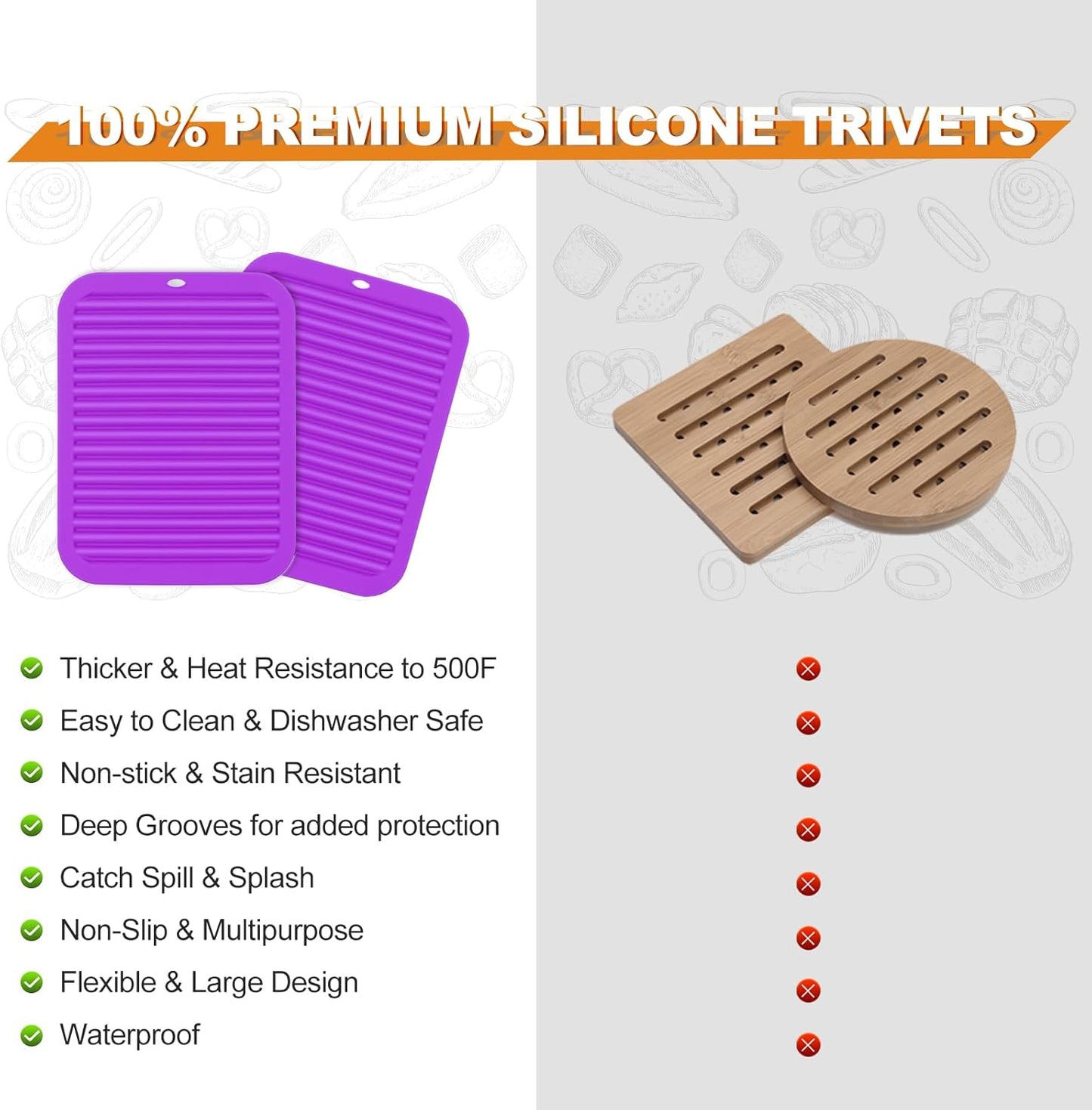 Joyhalo 4 Pack Silicone Trivets for Hot Pots and Pans,480℉ Heat Resistant Trivets for Hot Dishes,Hot Pads for Countertop,Kitchen Potholders,Purple