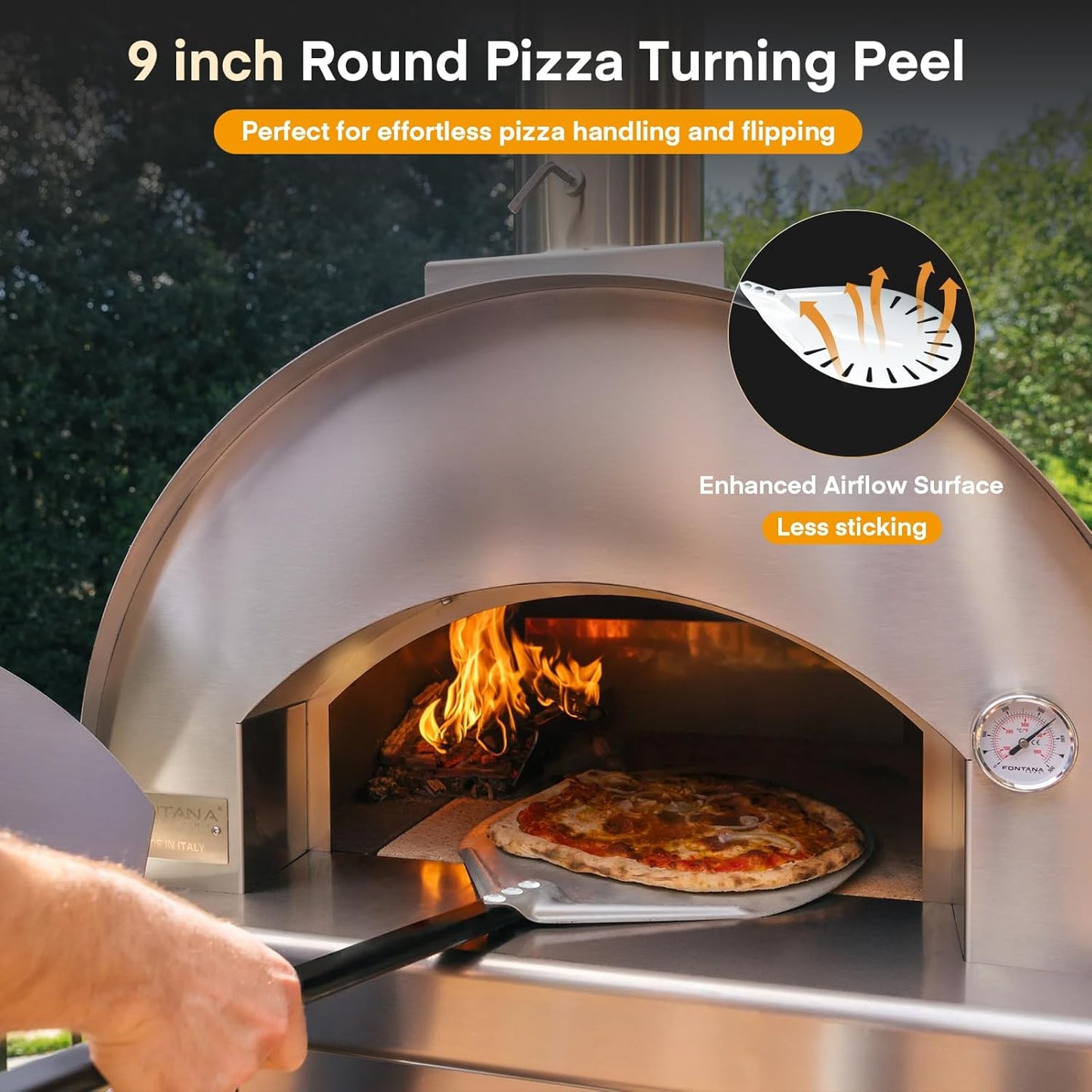 4PCS Pizza Oven Accessories, Yofuly 12 Inch Perforated Pizza Peel, 9 Inch Round Turning Peel, Pizza Stone Cleaning Brush with Scraper, Rocker Cutter, Homemade Pizza Supplies Tools Kit