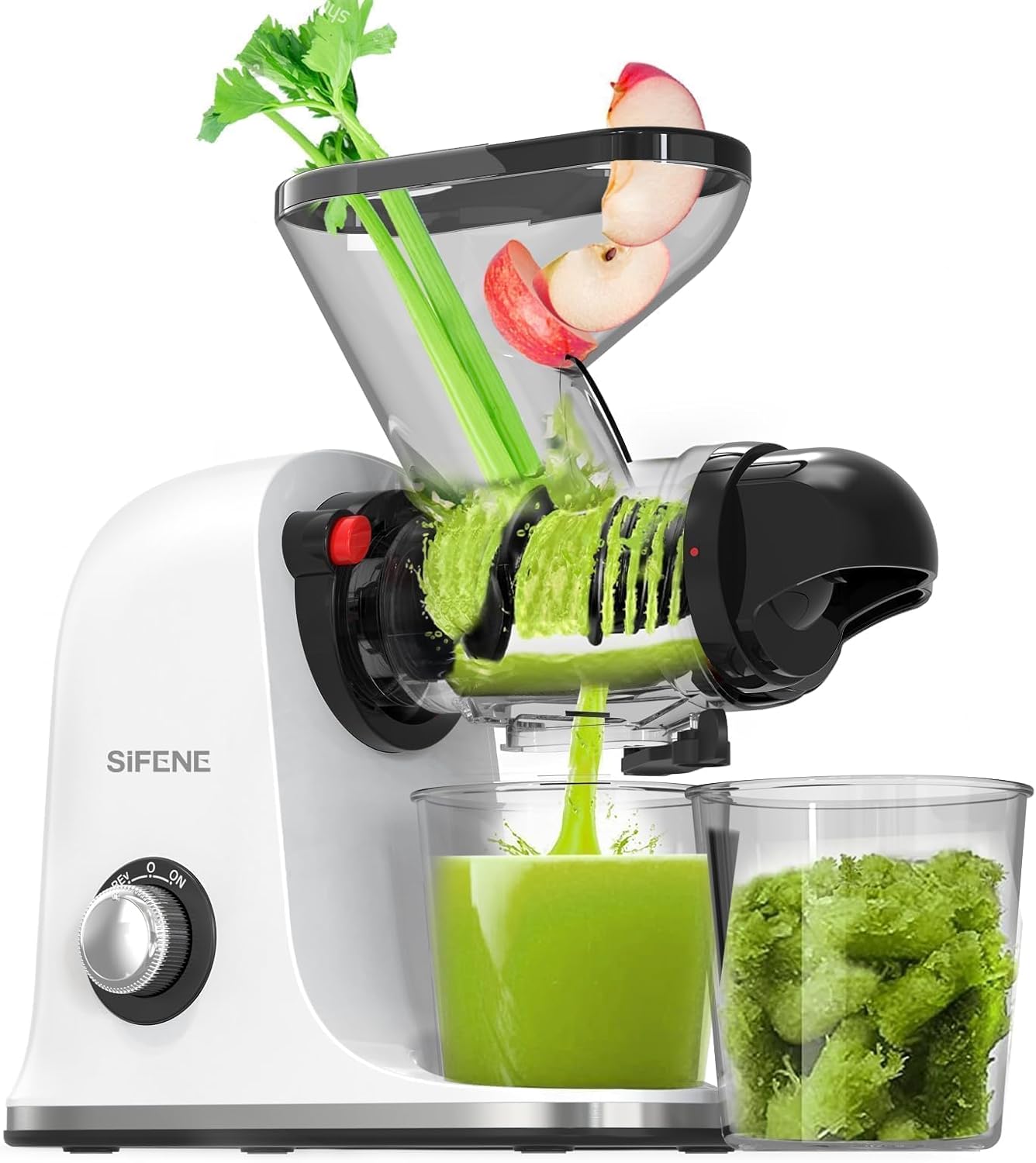 SiFENE Cold Press Juicer Machine, Slow Masticating Juicer, Vegetable and Fruit Juice Extractor Maker Squeezer, Easy to Clean, Non-BPA, White