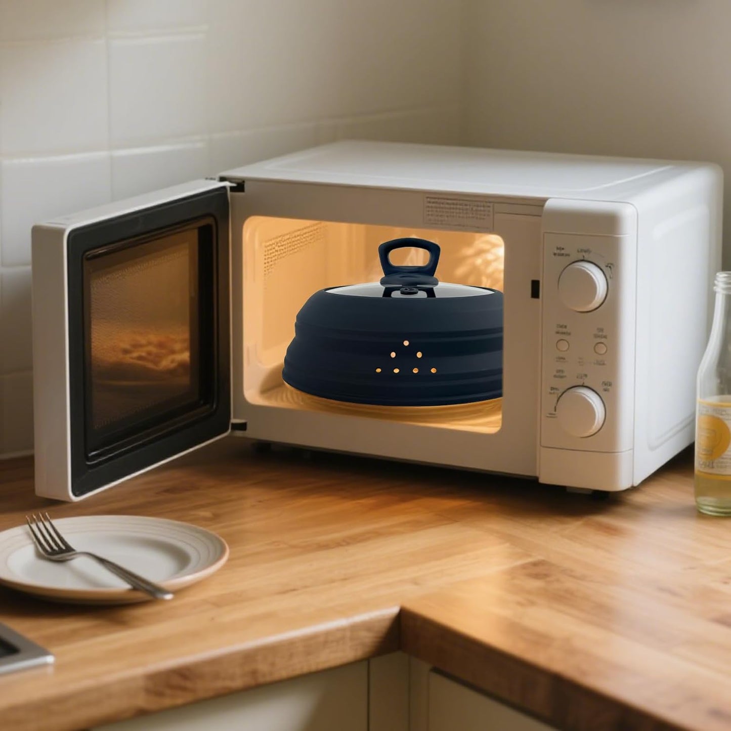 Microwave Splatter Cover Collapsible Silicone & Tempered Glass 11.8 Inch Microwave Cover for Food Splatter Guard with Steam Vents Dishwasher Safe Fits Bowls, Plates & Pots (Gray)