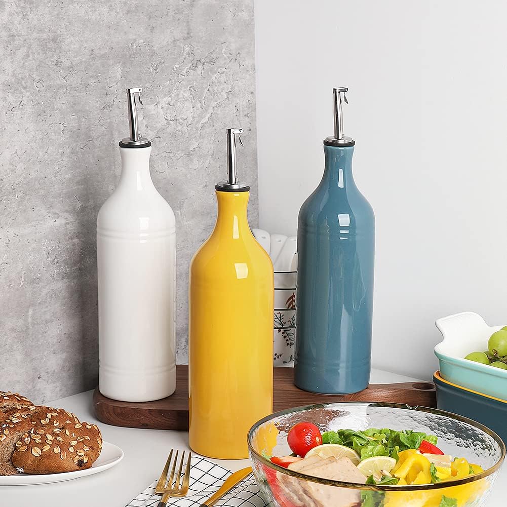 Sweejar Large Ceramic Olive Oil Dispenser Bottle, Opaque Oil Cruet Protects Oil to Reduce Oxidation, Suitable for Storage Oil, Vinegar, Soy Sauce & Other Liquids, Pack of 1, 24 Fl Oz (Red)