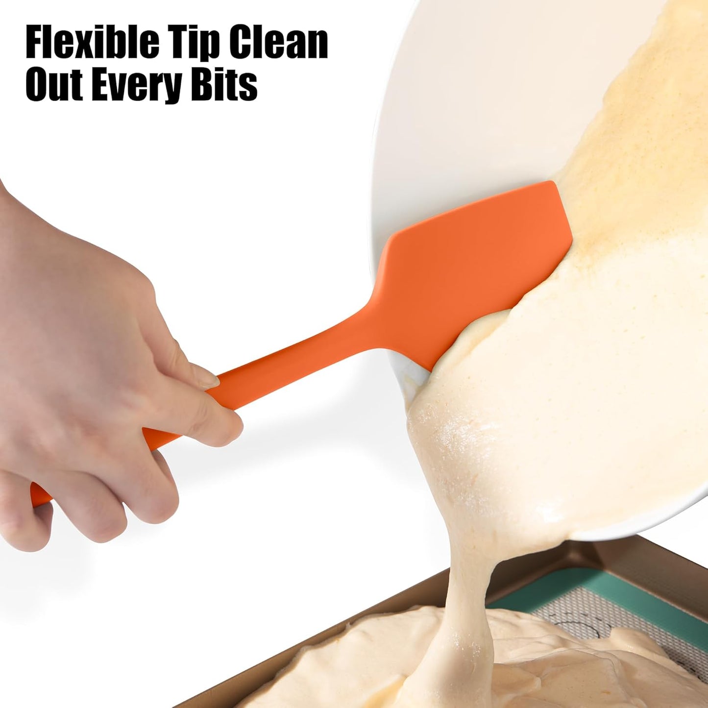 4-Piece Silicone Spatula Scrapers: Doosu 600°F Heat Resistant Food Grade Kitchen BPA Free Rubber Baking Cooking Tool Nonstick Utensil Set for Mixing, Scraping, Folding, Stirring, Serving (Multi-5)