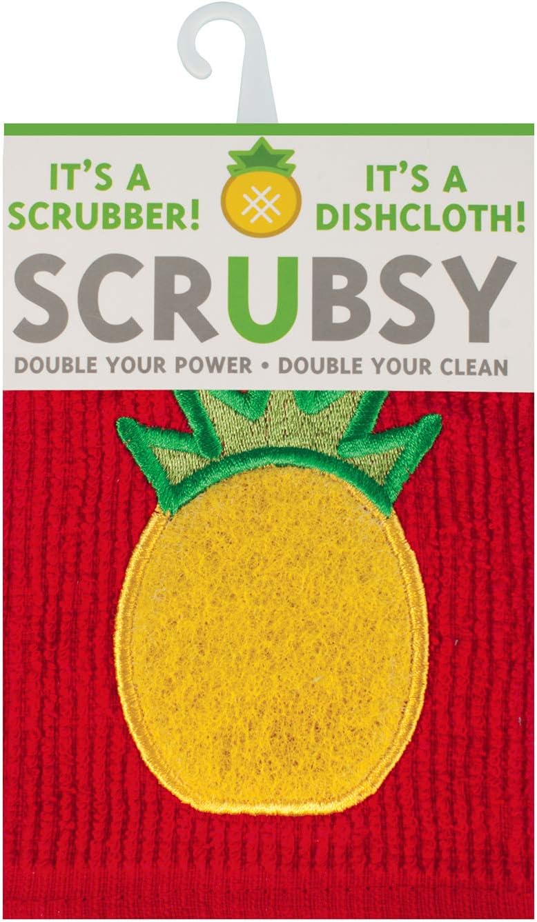 MÜkitchen SCRUBSY 100% Cotton Kitchen Dish Cloth with Built in Scrubber | Various Designs and Super Absorbant (Pineapple)