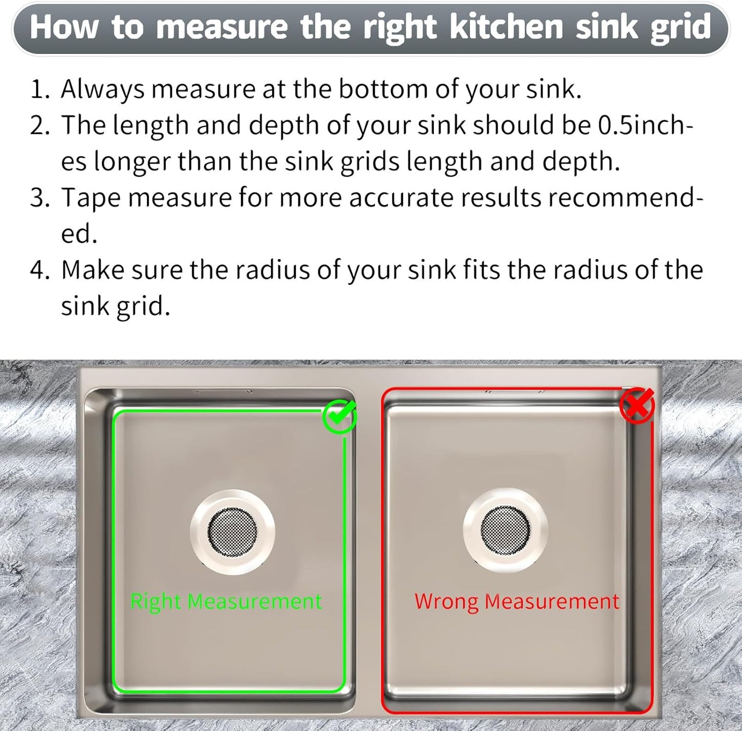 2Pack Sink Protectors for Kitchen Sink, 13’’x11-5/8’’ Stainless Steel Sink Protector with Center Drain, Rust Resistant Sink Grate for Bottom of Kitchen Sink with 2Pack Sink Drain Strainer