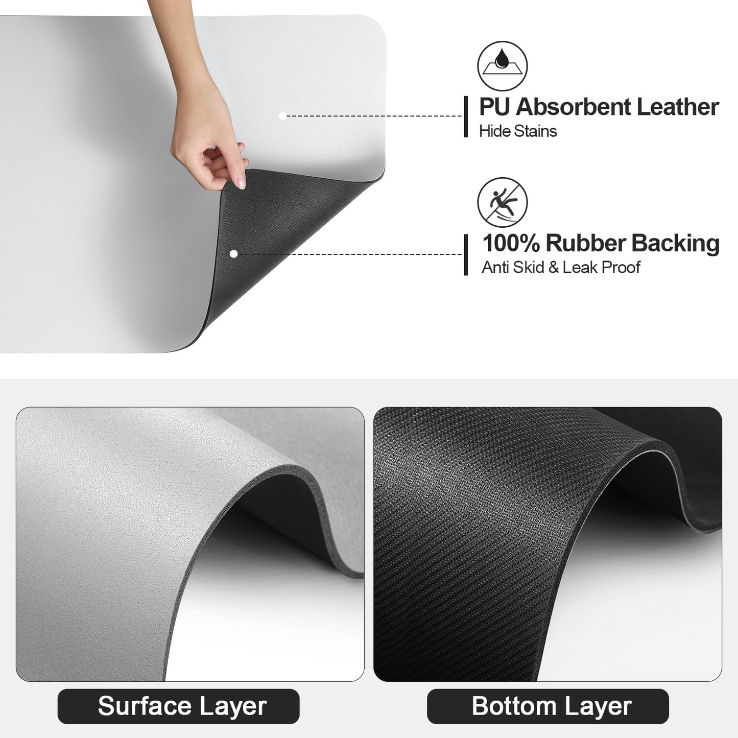 Dish Drying Mat for Kitchen Counter | Coffee Bar Mat for Countertops | Heat Resistant Drainer Mat with Non-slip Rubber Backed | Hide Stain Kitchen Absorbent Draining Mat | Light Grey 18"x24"