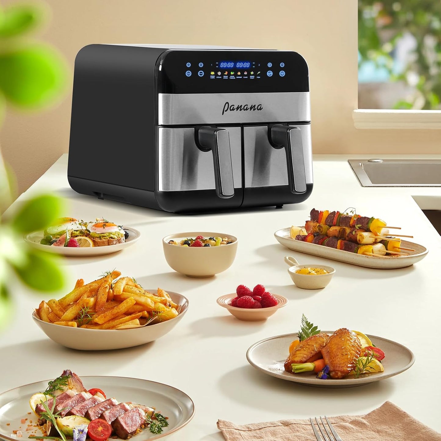 Panana Air Fryer 9.5 Quart Air Fryer with Dual Basket for Quick and Easy Meals, 8 Pre-set Function Air Fryer for Family and Childern, Christmas Gift New Year Gift