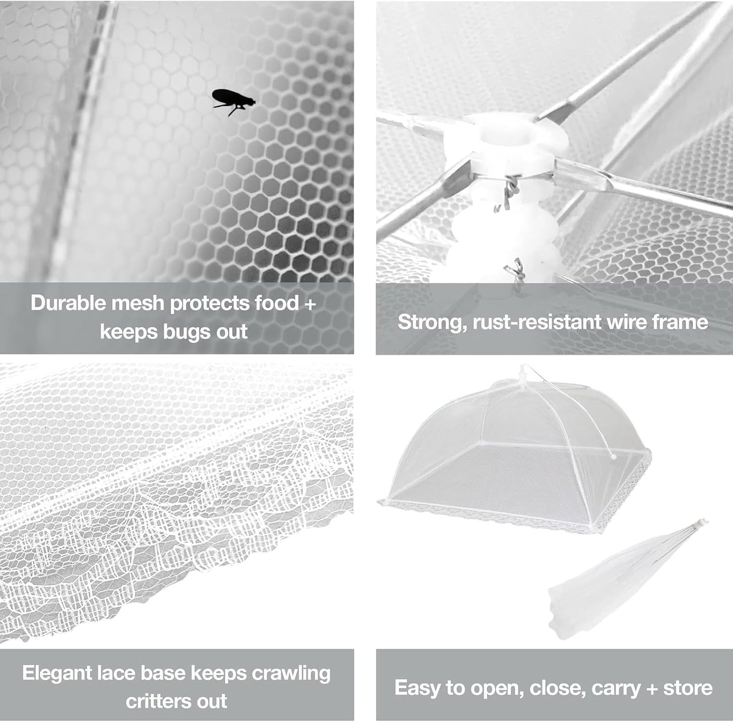 Simply Genius Pop-Up Mesh Food Covers for Outdoors - 6 Pack Extra Large 39" x 24", White, Collapsible & Reusable - Buffet Food Covers & Bug-Net Tent for Picnic, Party & Camping