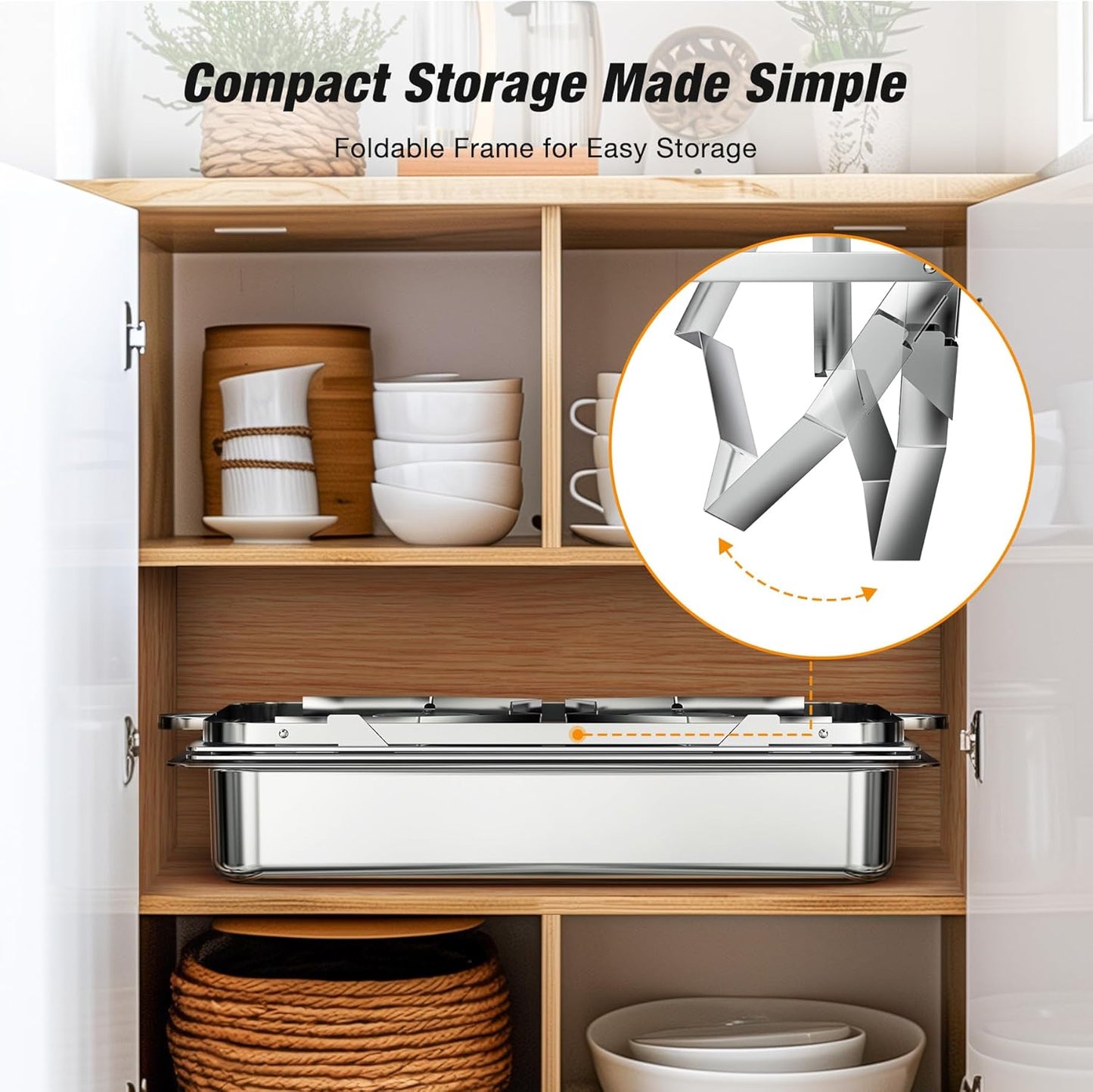 Chafing Dishes for Buffet with Glass Lid (9QT, 4Pack) - Food-Grade Stainless Steel, Rolled Edge Design, Foldable Frame, Lid Holder, Buffet Servers and Warmers Parties, Catering, Weddings