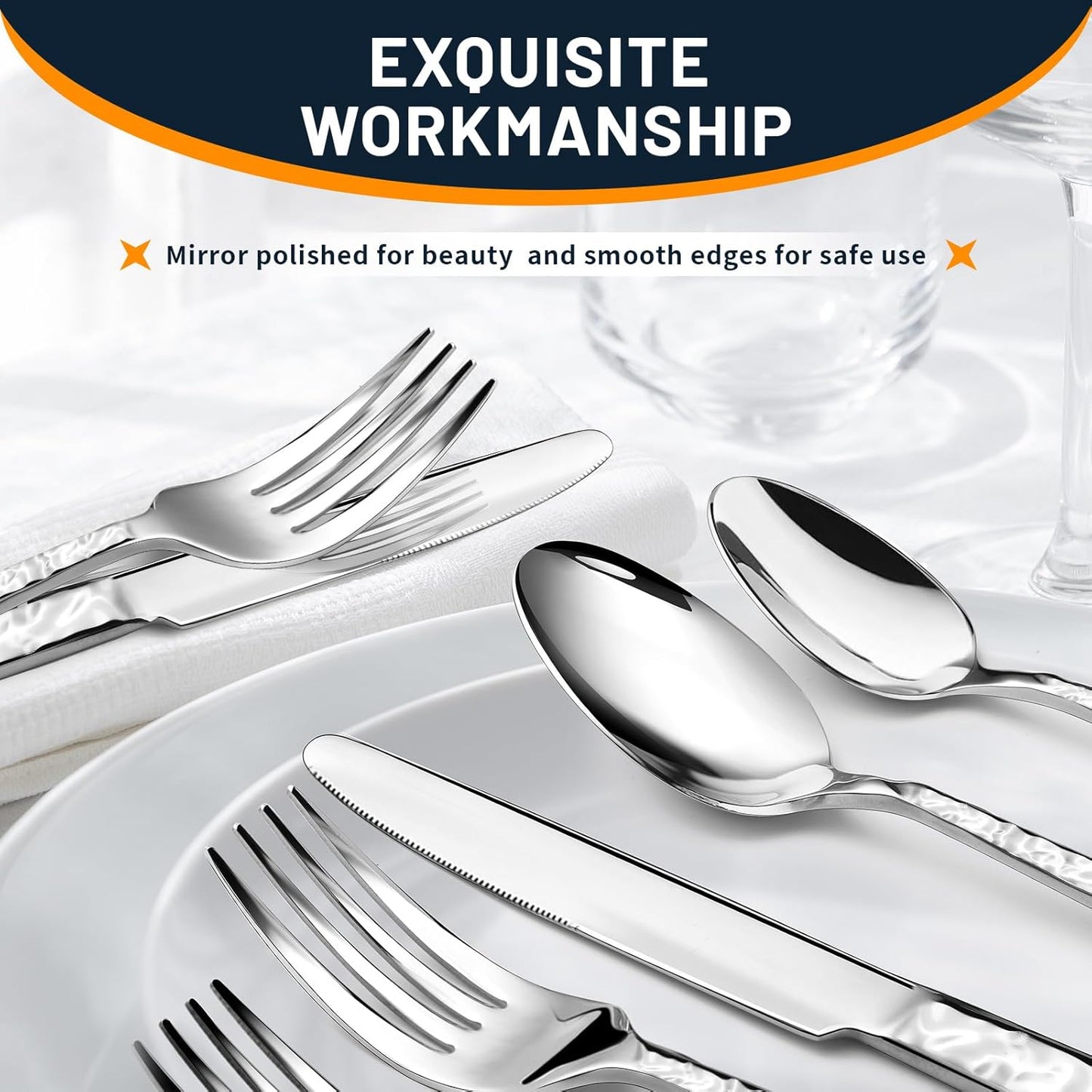 60 Piece Silverware Set for 12, Food-Grade Stainless Steel Utensils Set Includes Spoons Forks Knives, Sturdy Home Kitchen Eating Tableware Set,Wave Style Design & Mirror Polished - Dishwasher Safe