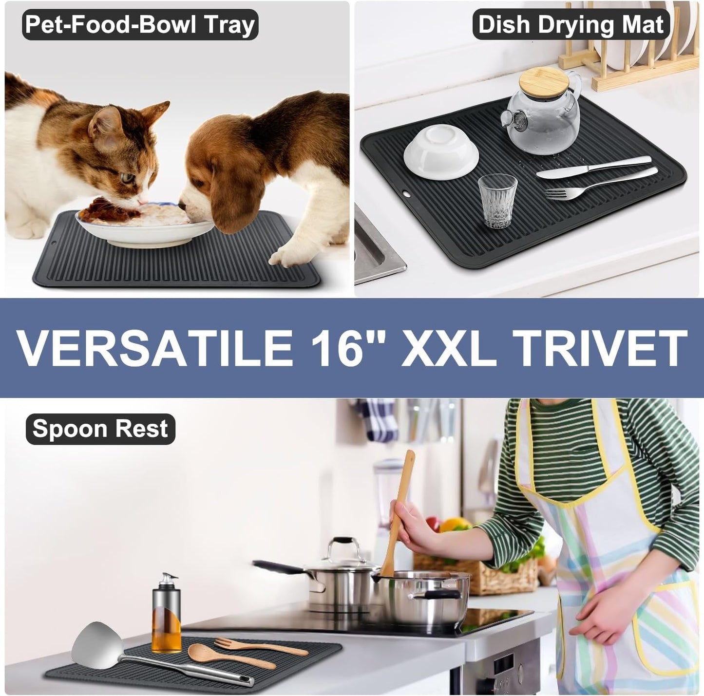 Walfos XXL Silicone Trivet 16 Inch and Trivets Mats 12 Inch, Trivets for Hot Pots and Pans, Heat Resistant Pot Holders Hot Pads for Kitchen Quartz Countertops, Hot Dishes, 6 Pack