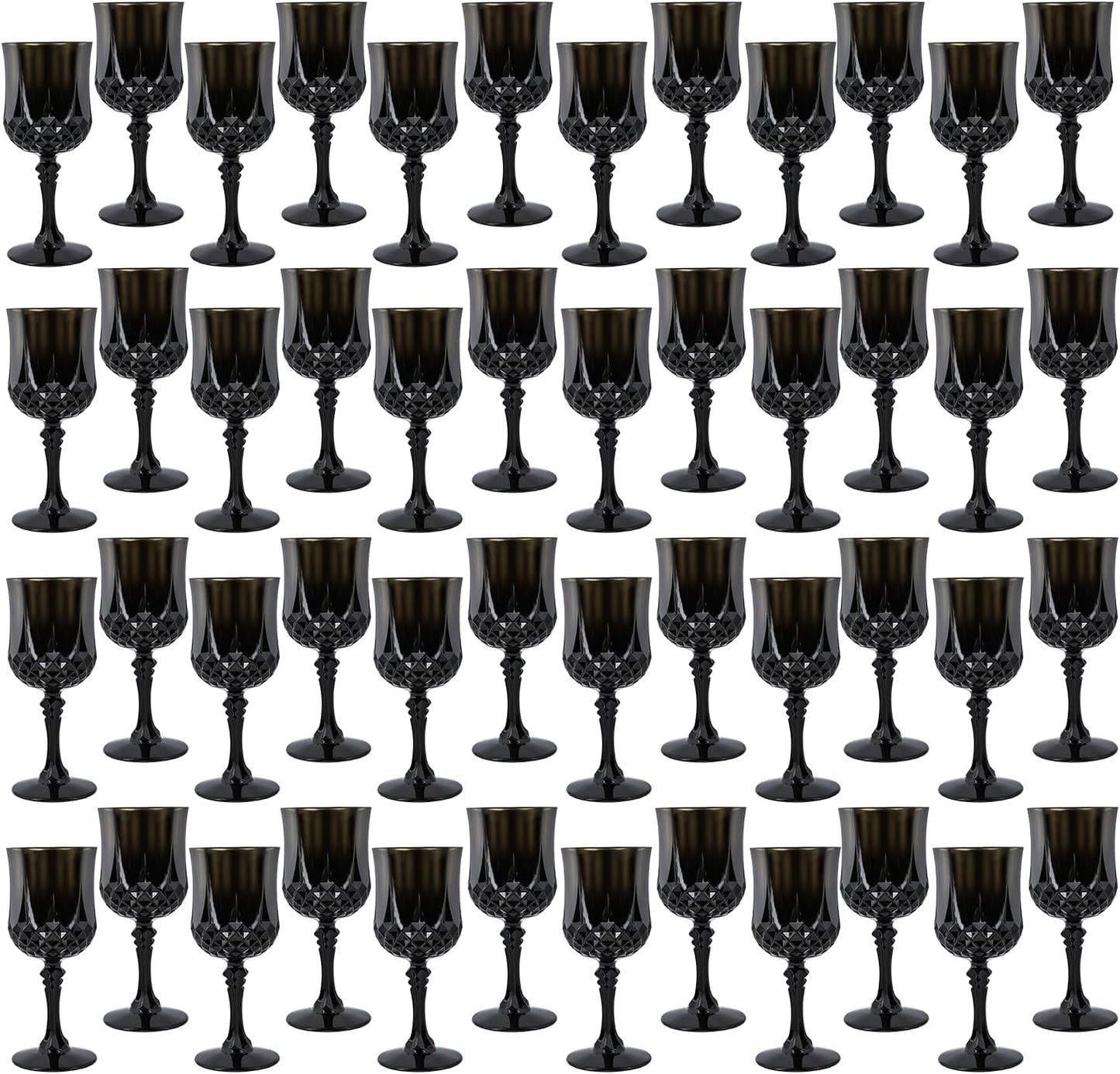 Plastic Wine Glasses，Plastic Goblets Vintage Style Cordial Drinking Glasses for Wedding Reception, Grand Event Party Supplies (48, Black)