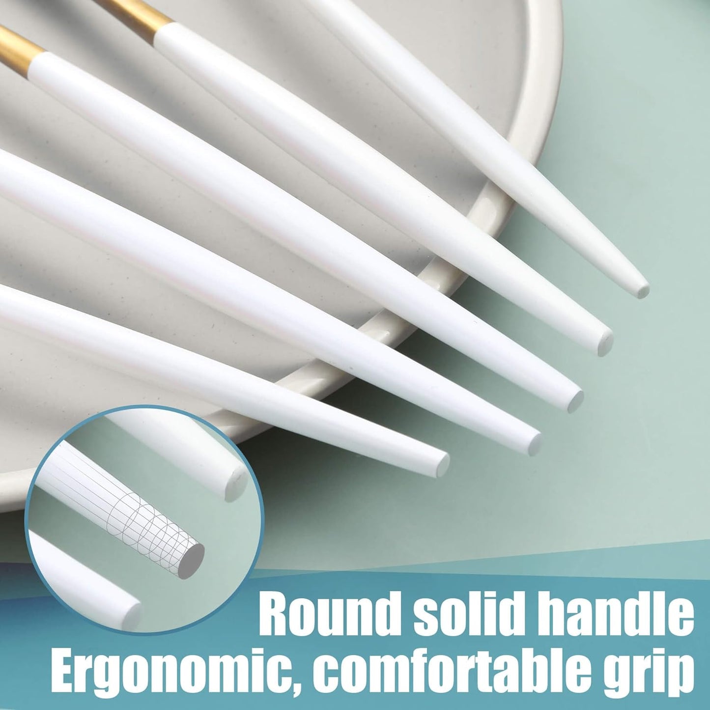 Matte White Gold Silverware Set for 6,Modern Stainless Steel Brushed Cutlery Set,30-Pieces Heavy Duty Flatware Set,Knives Spoons and Forks Set Utensils Set, Satin Finish, Dishwasher Safe