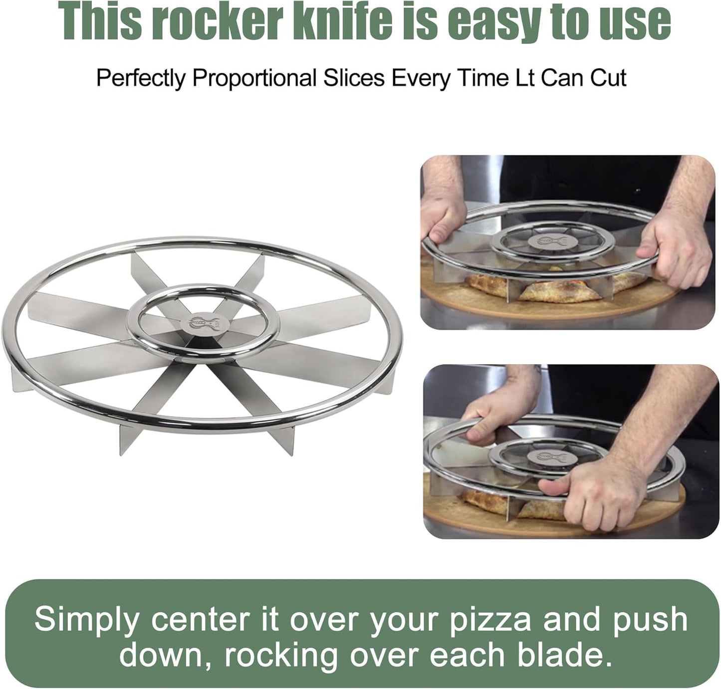 16" Pizza Cutter Rocker Sharp 8-Slice Multi-Blade Heavy Duty Stainless Steel Pizza Rocker Knife Pizza Oven Accessories