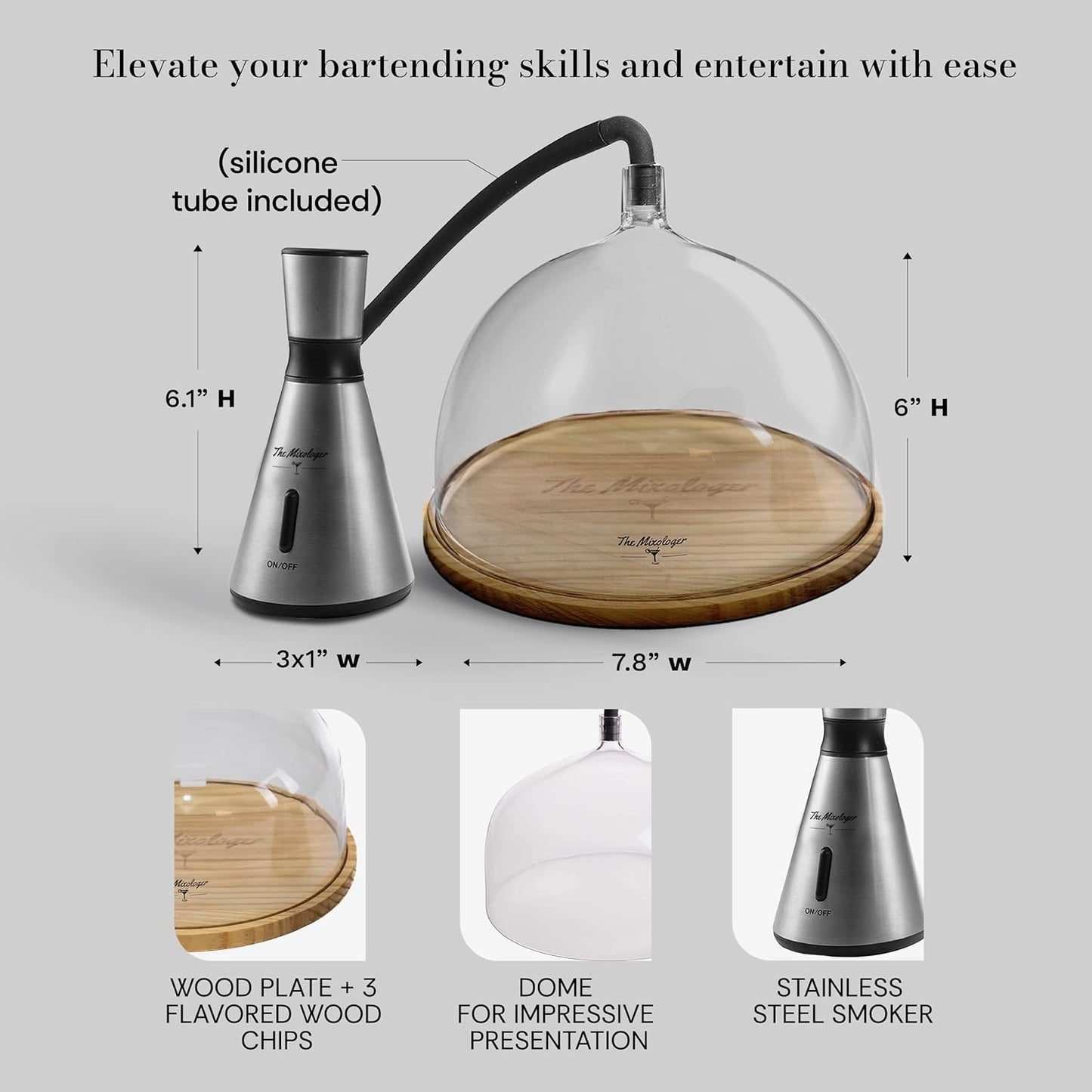 Cocktail Smoker Kit – Whiskey Smoker Glass Dome Infuser for Old Fashioned – Crafty Mixologist Smoking Kit with Torch, Wood Plate & Flavored Chips – Smoker for Drinks