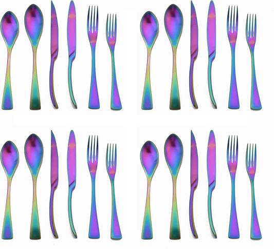 Luxury 18/10 Stainless Steel Matte Rainbow Colorful Cutlery Flatware Set - Utensil Set Steak Spoons and Forks Knife Silverware Set,Service for 4 (24-Piece)