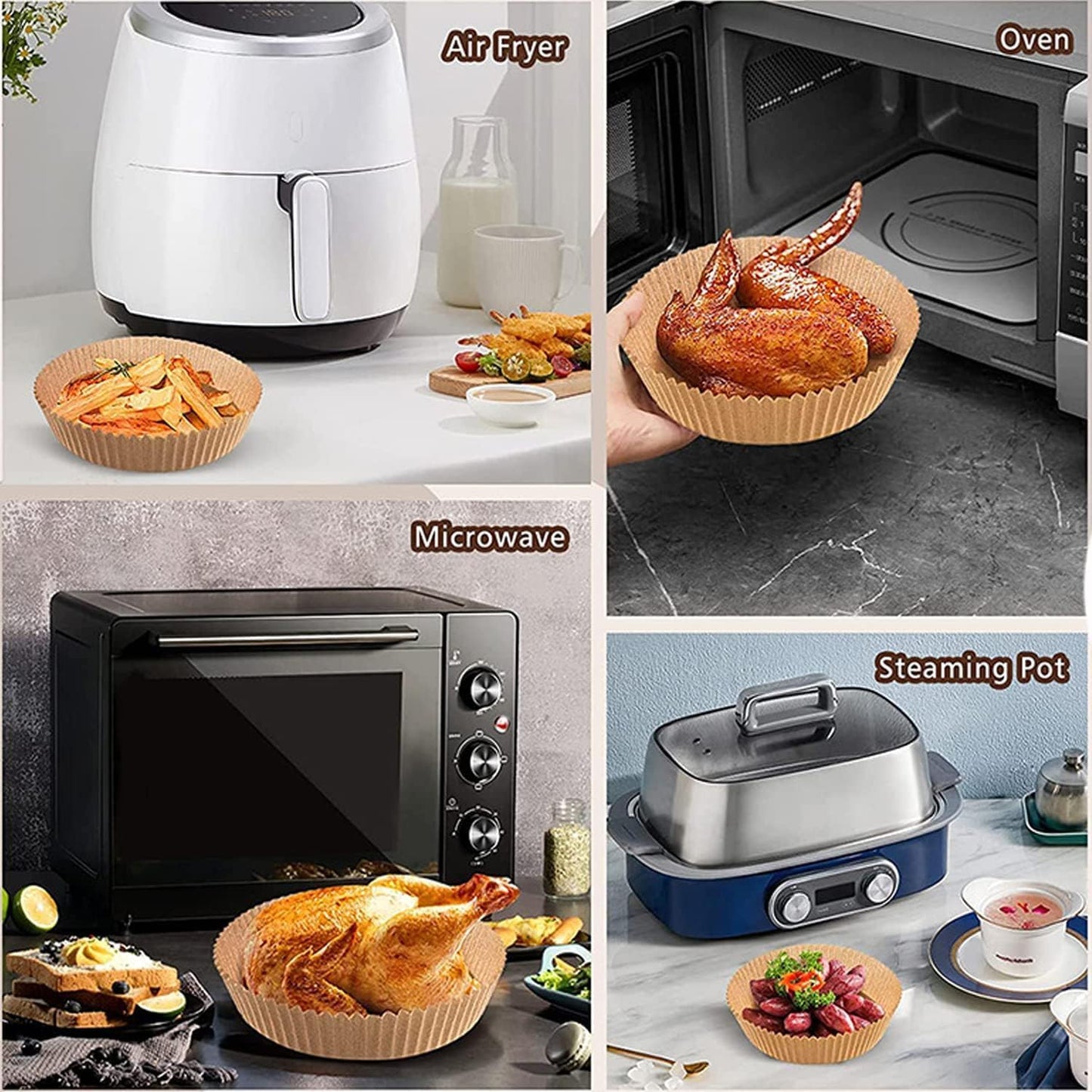 Air Fryer Liner Round,100PCS 7.9 inch to 9 inch Baking Parchment for 5 to 8Qt Air Fryer Disposable Paper Liners,Unbleached Non-stick Non-leak Airfryer Parchment Paper liner