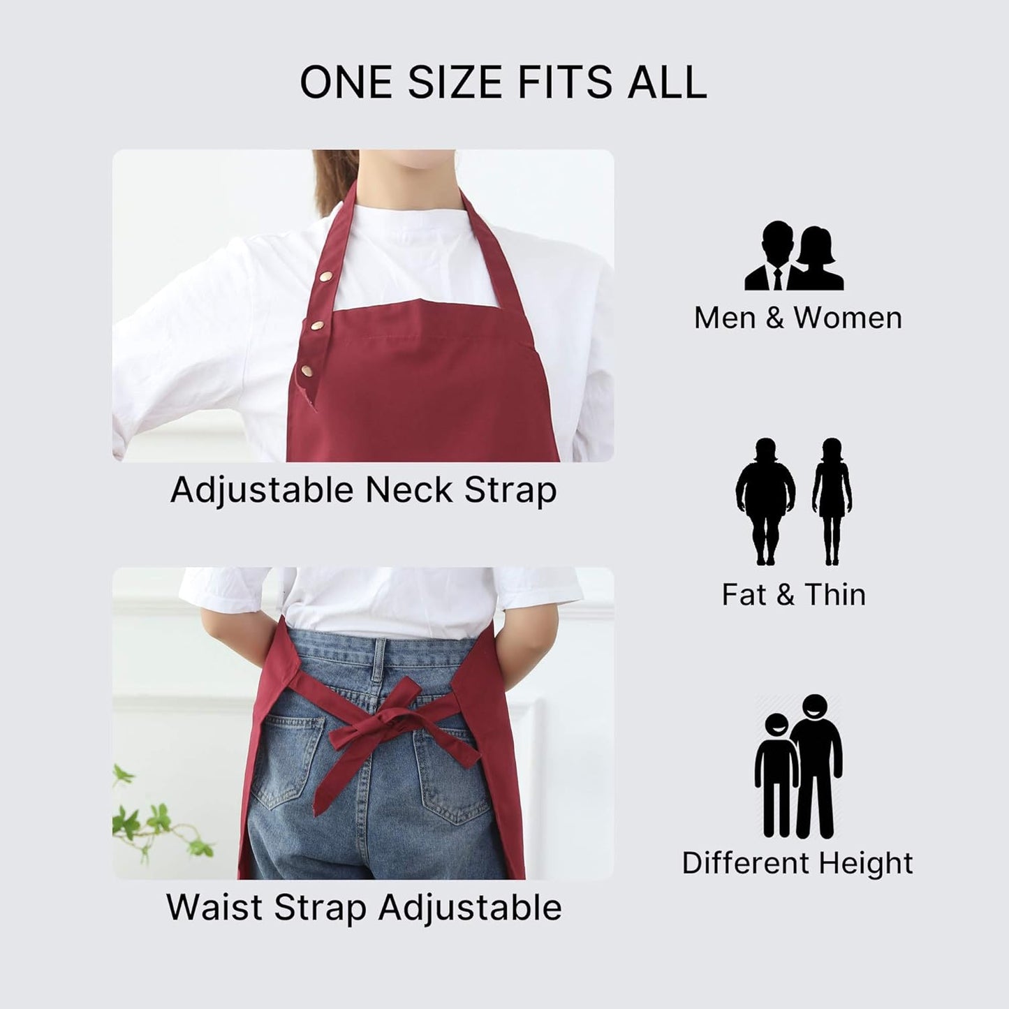 Aprons for Women Men BBQ Chef Cooking Artist Water Drop Resistant Canvas Adjustable Kitchen Apron with Pockets for Unisex Grill Baking Painting Art Stylist Dishwashing Comfortable Aprons (red)