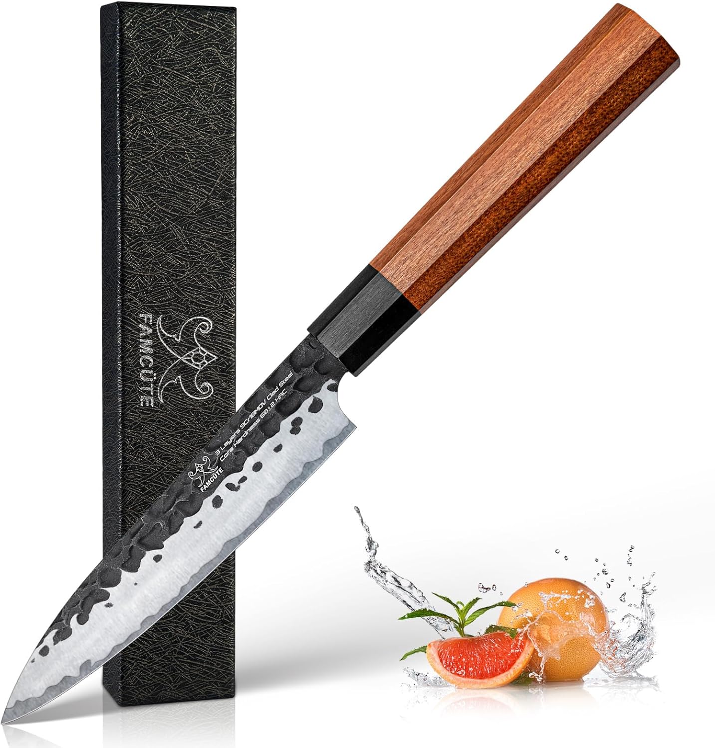 5 inch Japanese Paring Knife, Hand Forged 5 Layer 9CR18MOV Clad Steel Professional Kitchen Small Knife With Rosewood Handle As a Warm and Beautiful Gifts for Mom/Dad